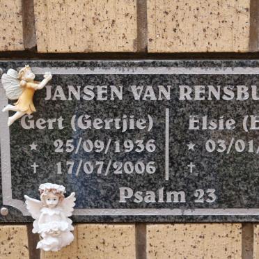 RENSBURG Gert, Jansen van 1936-2006 &amp; E.K 1941-