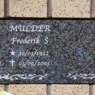 MULDER Frederik S 1932-2003