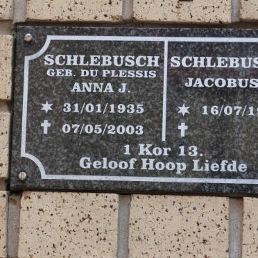 SCHLEBUSCH Jacobus A. 1932- &amp; Anna J. DU PLESSIS 1935-2003