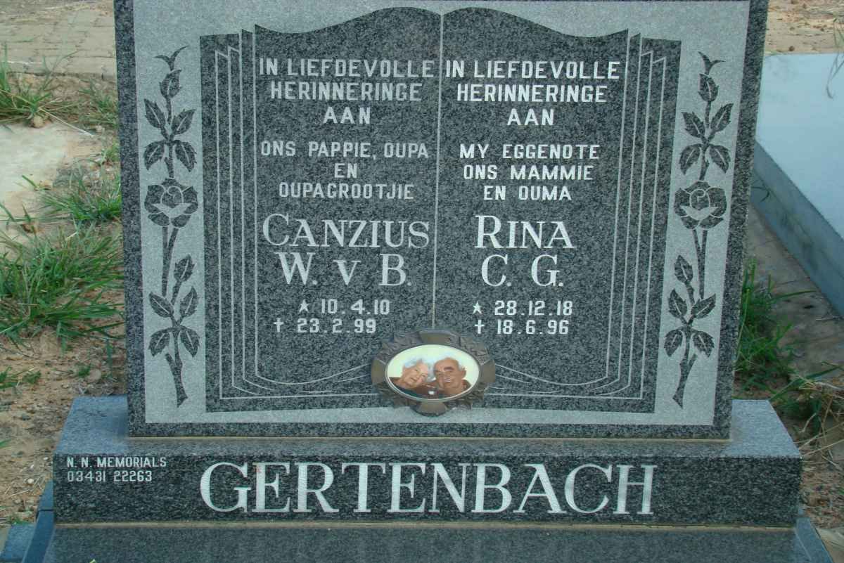 GERTENBACH Canzius W. v. B. 1910-1999 &amp; Rina C.G. 1918-1996