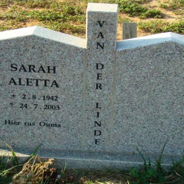 LINDE Sarah Aletta, van der 1942-2003