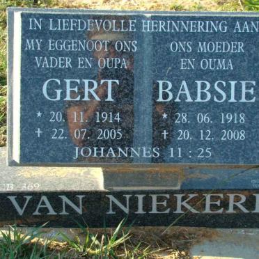 NIEKERK Gert, van 1914-2005 &amp; Babsie 1918-2008