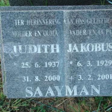 SAAYMAN Jakobus 1929-2001 &amp; Judith 1937-2000