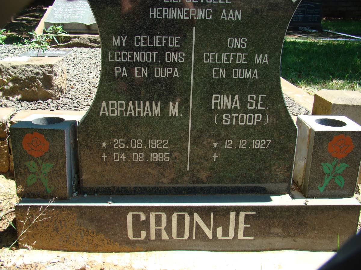 CRONJE Abraham M. 1922-1995 &amp; Rina S.E. STOOP 1927-