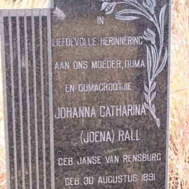 RALL Johanna Catharina nee JANSE VAN RENSBURG 1891-1982