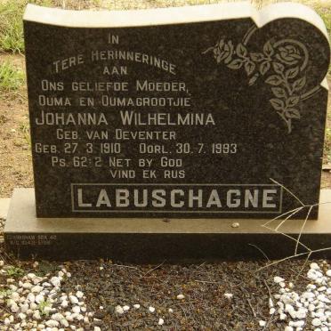 LABUSCHAGNE Johanna Wilhelmina nee VAN DEVENTER 1910-1993