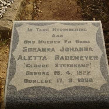 RADEMEYER Susanna Johanna Aletta nee STEENKAMP 1922-1990