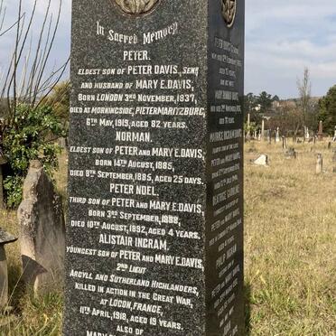 DAVIS Peter 1837-1919 & Mary Elizabeth -1929 :: DAVIS Norman 1885-1885 :: DAVIS Peter Noel 1888-1892