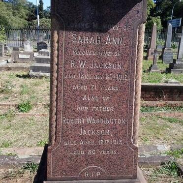 JACKSON Robert Warrington -1915 &amp; Sarah Ann -1912 :: JACKSON Fred -1879 _1