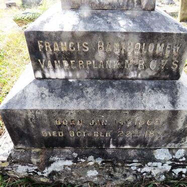 PLANK Francis Bartholomew, van der 1868-1897