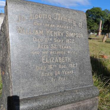 SIMPSON William Henry -1872 &amp; Elizabeth -1927