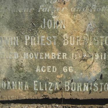 BURNISTON John Edwin Priest -1911 &amp; Joanna Eliza