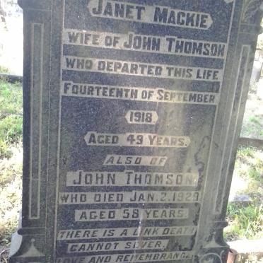 THOMSON John -1929 &amp; Janet MACKIE -1918