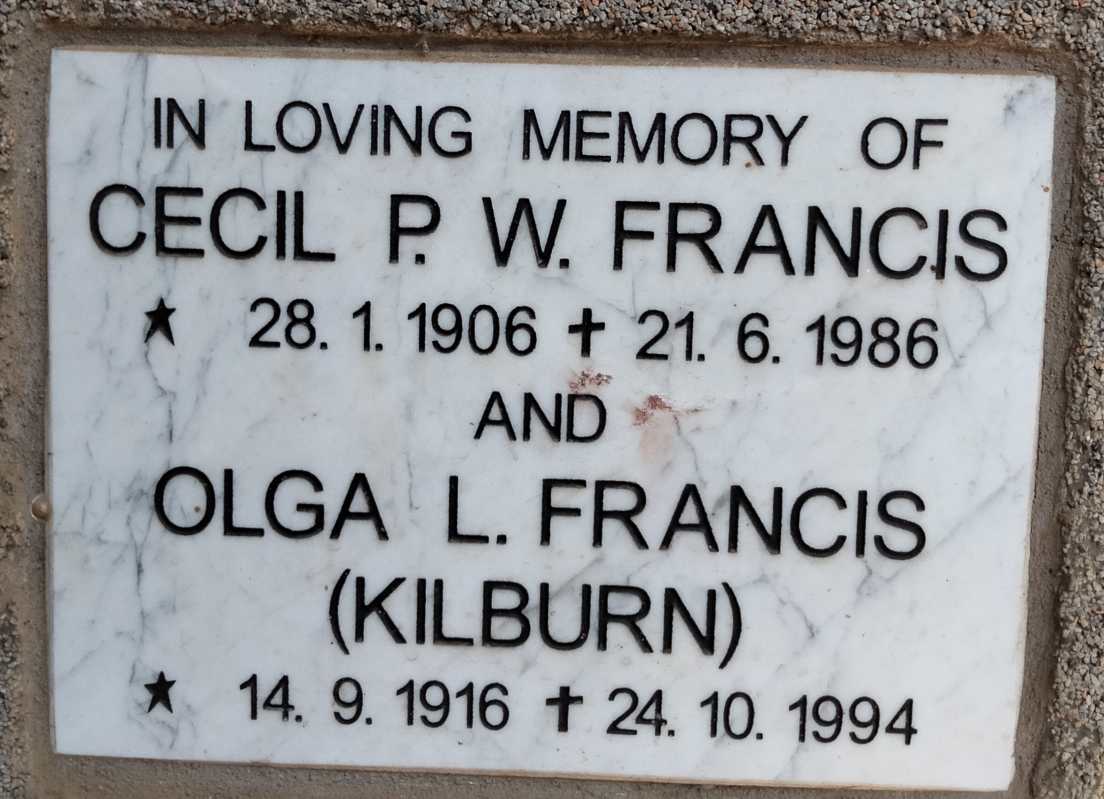 FRANCIS Cecil P.W. 1906-1986 & Olga L. KILBURN 1916-1994
