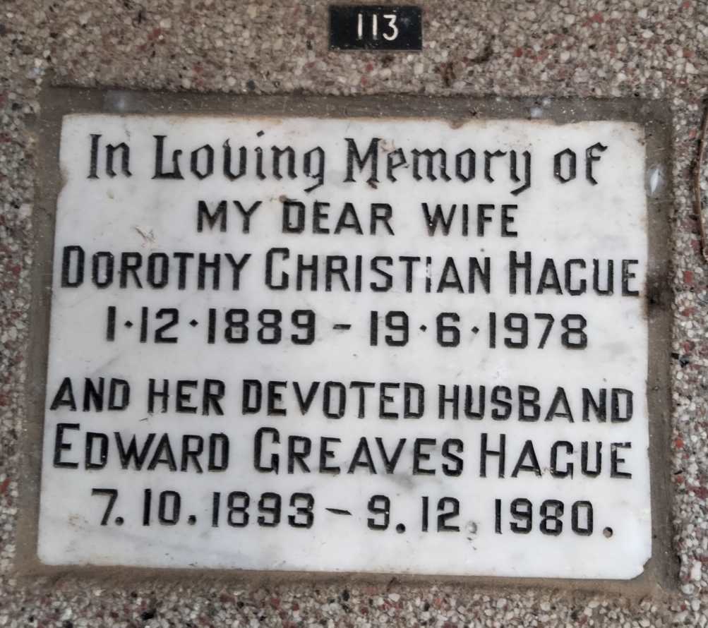 HAGUE Edward Greaves 1893-1980 & Dorothy Christian 1889-1978