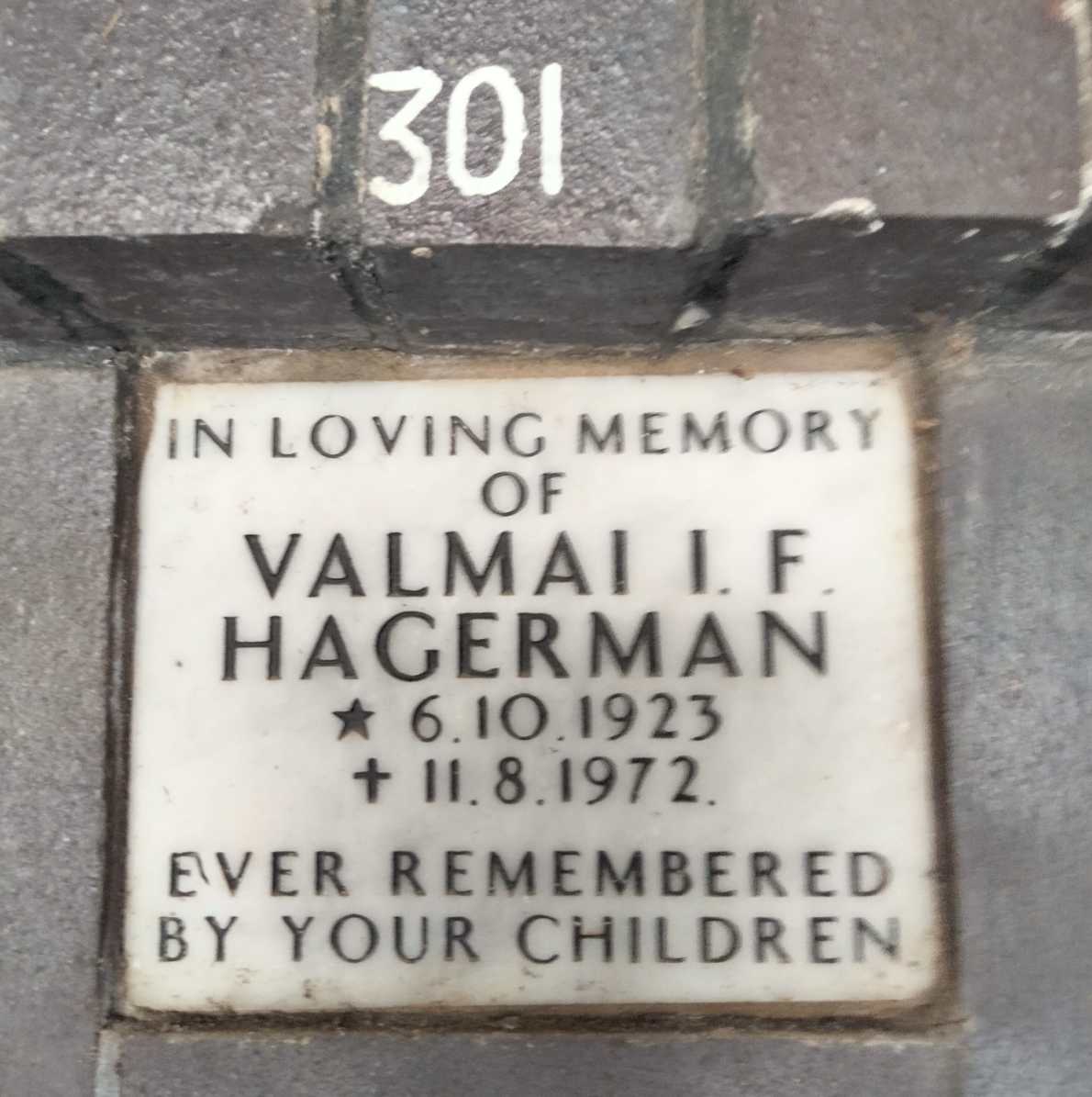 HAGERMAN Valamai I.F. 1925-1972