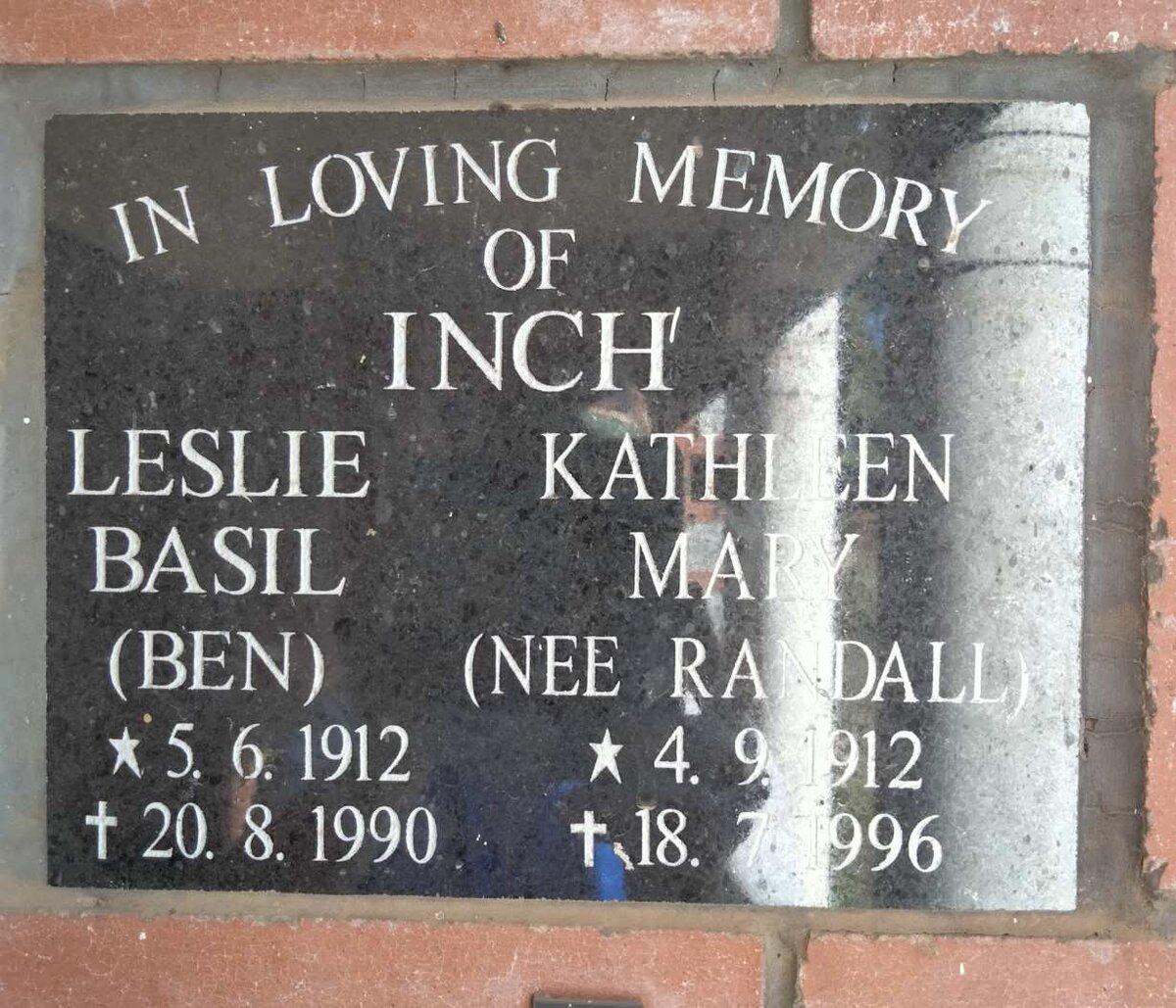 INCH Leslie Basil 1912-1990 & Kathleen Mary nee RANDALL 1912-1996