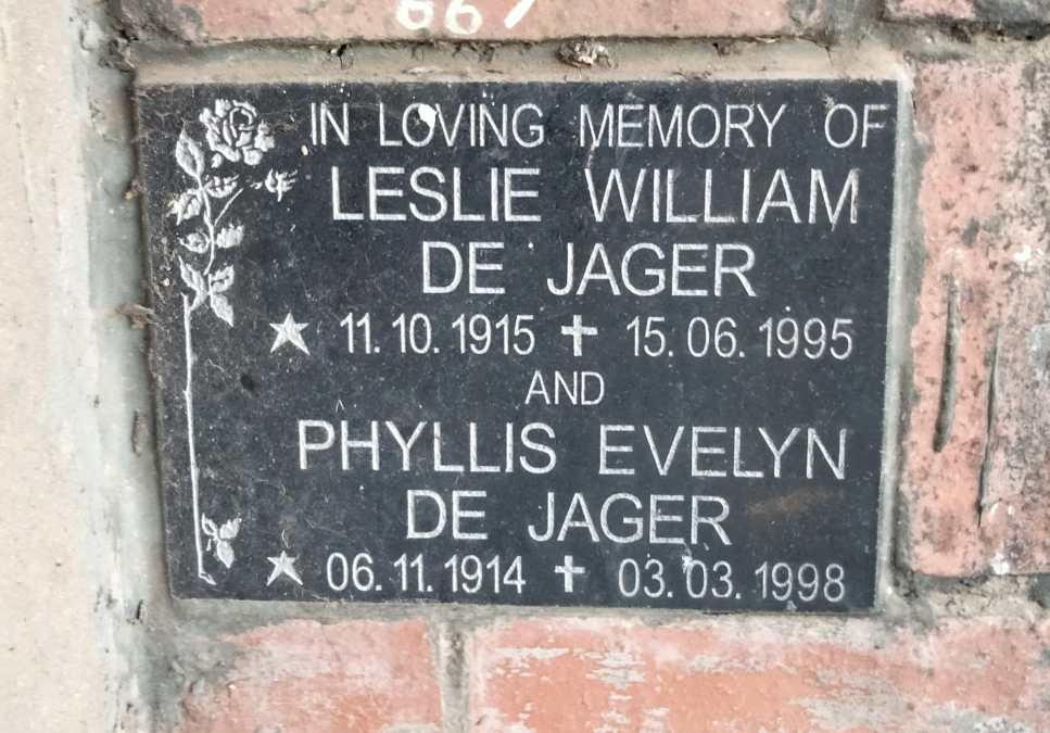 JAGER Leslie William, de 1915-1995 & Phyllis Evelyn 1914-1998