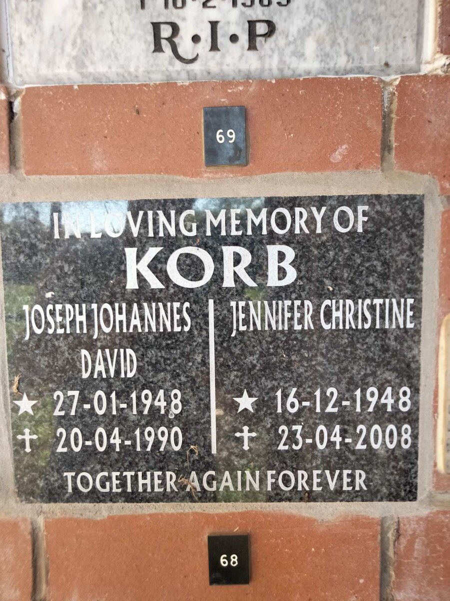KORB Joseph Johannes David 1948-1990 & Jennifer Christine1948-2008