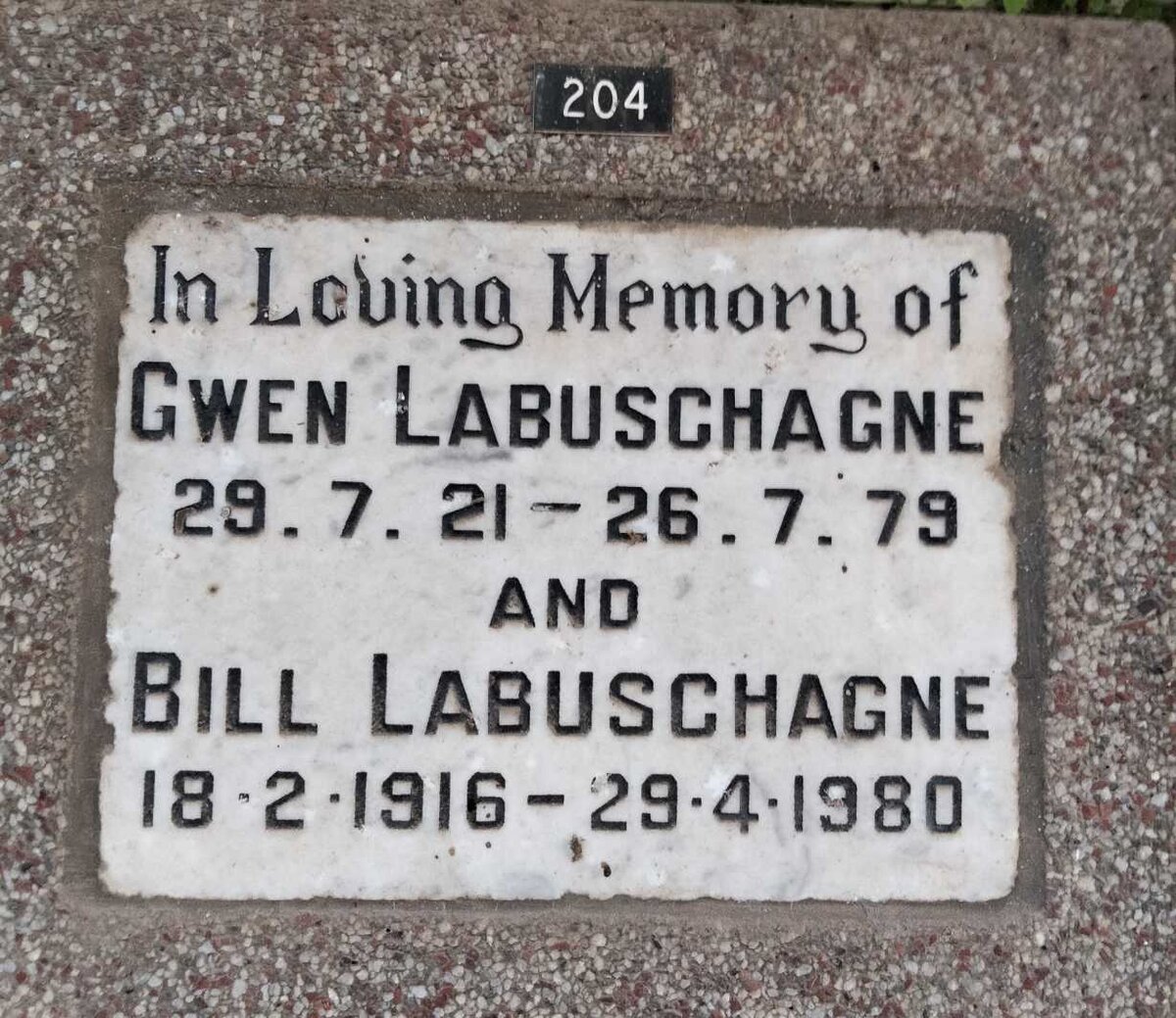 LABUSCHAGNE Bill 1916 1980 & Gwen 1921-1979