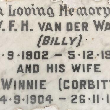 MERWE W.F.H., van der 1902-1960 & Winnie 1904-1970
