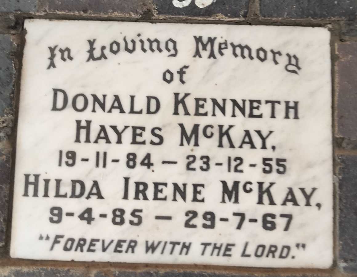 MCKAY Donald Kenneth Hayes 1884-1955 & Hilda Irene 1885-1967