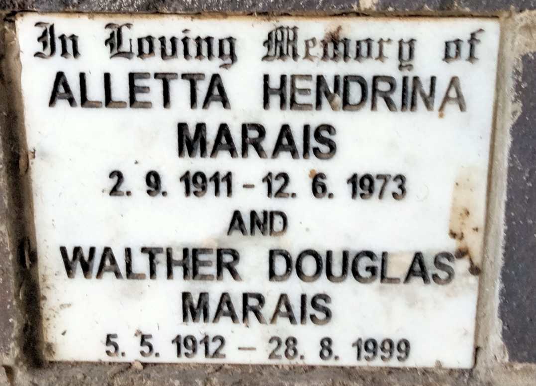 MARAIS Walther Douglas 1912-1999 & Alletta Hendrina 1911-1973