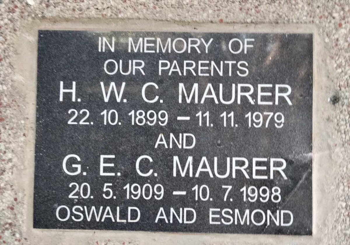 MAURER H.W.C.L 1899-1979 & MAURER G.E.C. 1909-1998