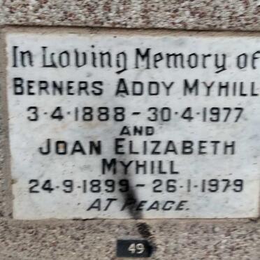 MYHILL Berners Addy 1888-1977 & Joan Elizabeth 1899-1978