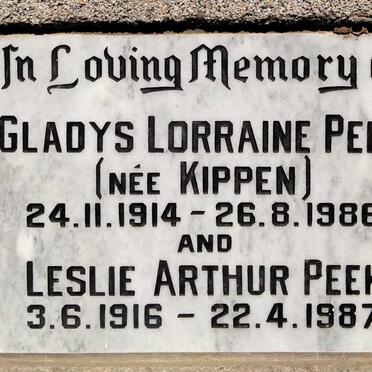 PEEK Leslie Arthur 1916-1987 & Gladys Lorraine, nee Kippen 1914-1986