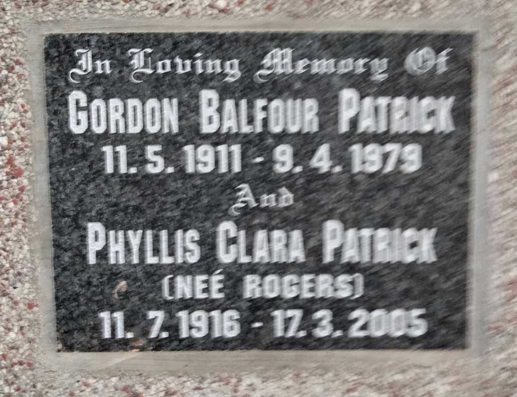 PATRICK Gordon Balfour 1911-1979 & Phyllis Clara RODGERS 1916-2005