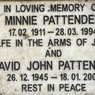 PATTENDEN David John 1945-2000 :: PATTENDEN Minnie 1911-1994