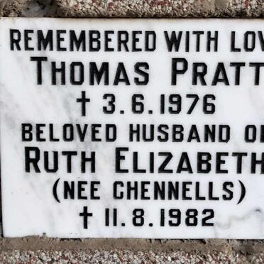 PRATT Thomas -1976 & Ruth Elizabeth, nee CHENNELLS -1982
