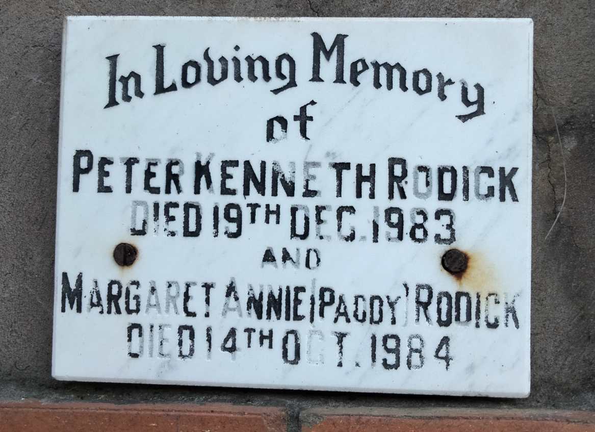 RODICK Peter Kenneth -1983 & Margaret Annie -1984