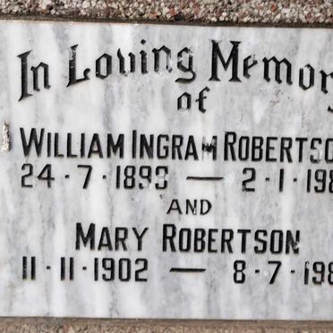 ROBERTSON William Ingram 1893-1983 & Mary 1902-1986