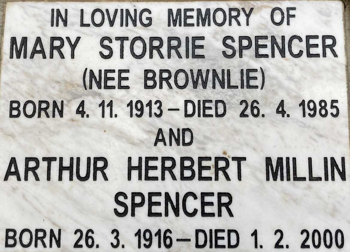 SPENCER Arthur Herbert Millin 1916-2000 & Mary Storrie nee BROWNLIE 1913-1985