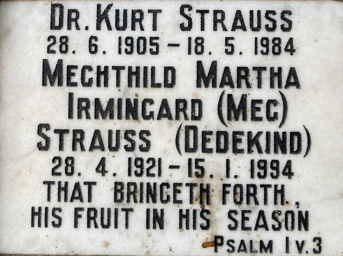 STRAUSS Kurt 1905-1984 & Meghthild Martha Irmingard DEDEKIND 1921-1994