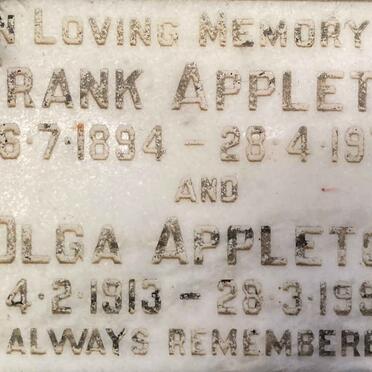 APPLETON Frank 1894-1970 & Olga 1913-1990