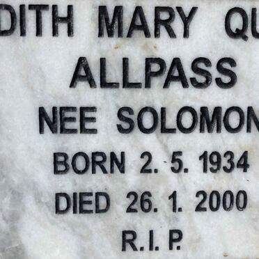 ALLPASS Edith Mary Quirk nee SOLOMON 1934-2000