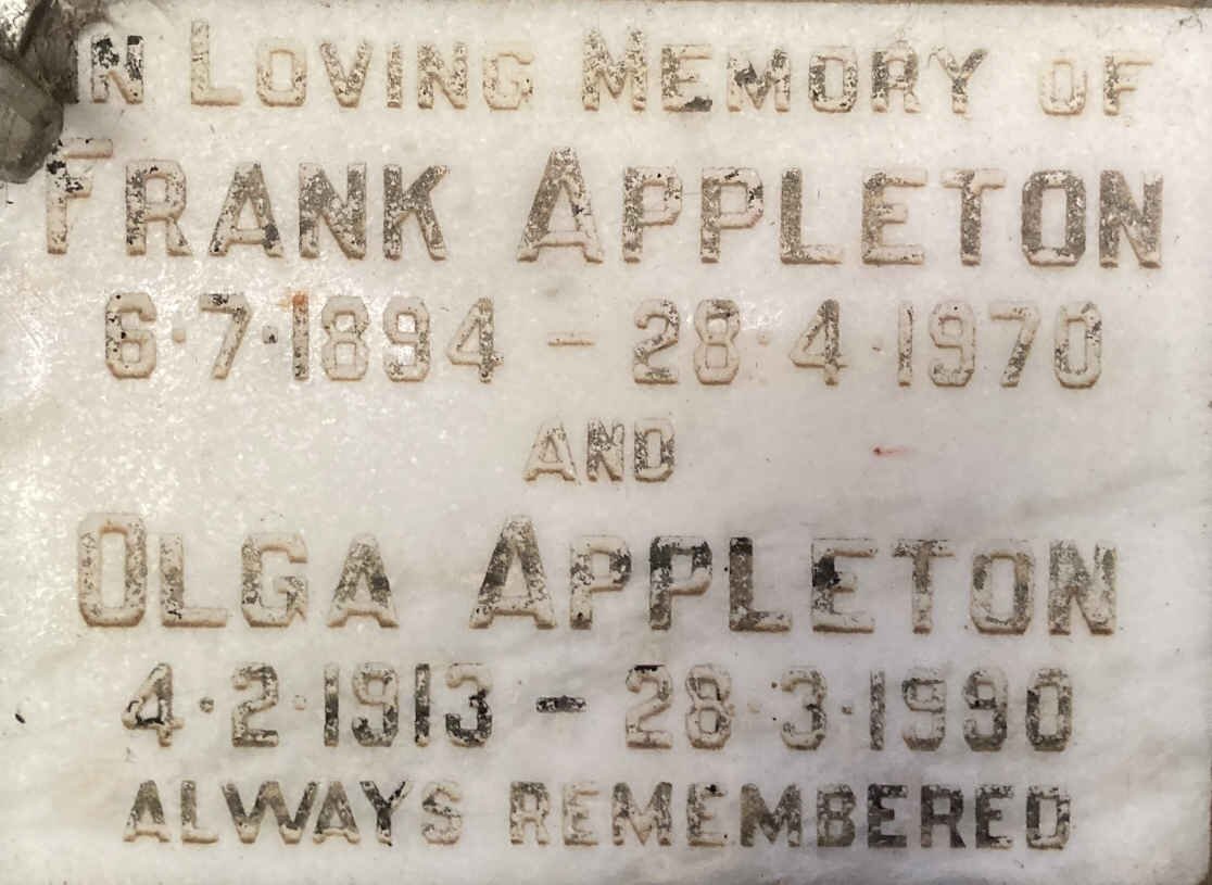APPLETON Frank 1894-1970 & Olga 1913-1990