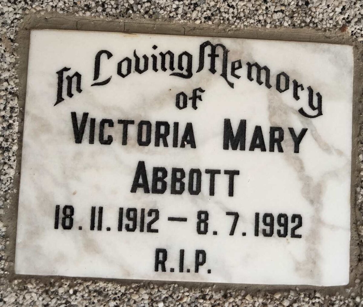 ABBOTT Victoria Mary 1912-1992