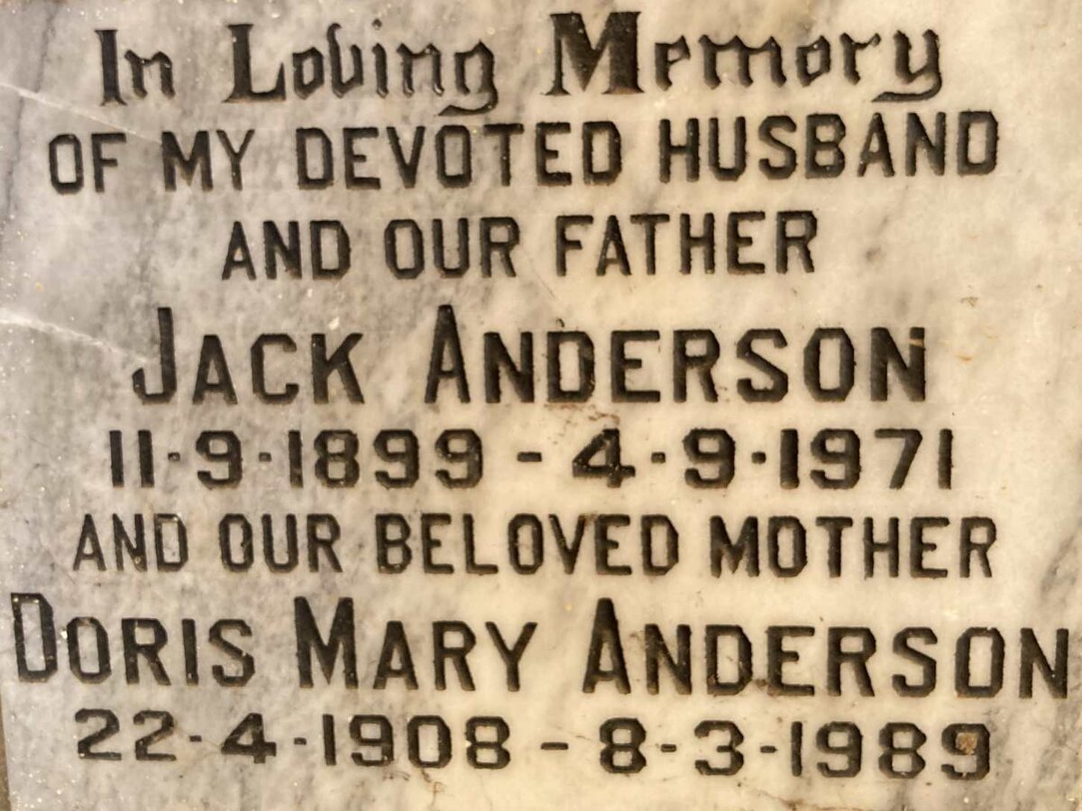ANDERSON Jack 1899-1971 & Doris Mary 1908-1989