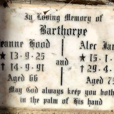 BARTHORPE Alec James 1921-1996 & Jeanne Hood 1925-1991