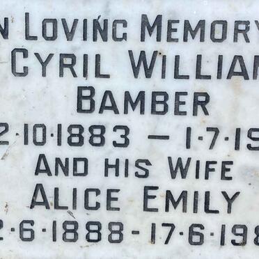 BAMBER Cyril William 1883-1953 & Alice Emily 1888-1980