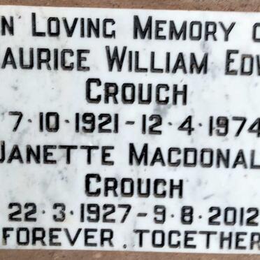CROUCH Maurice William Edwin 1921-1974 & Janette Macdonald 1927-2012