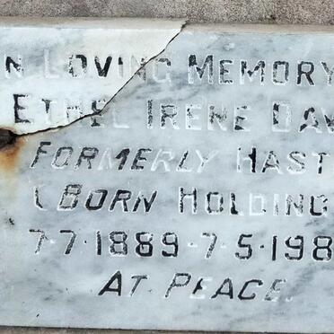 DAVEY Ethel Irene formerly HASTIE nee HOLDING 1889-1982