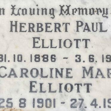 ELLIOTT Herbert Paul 1886-1962 & Caroline Mary 1901-1974