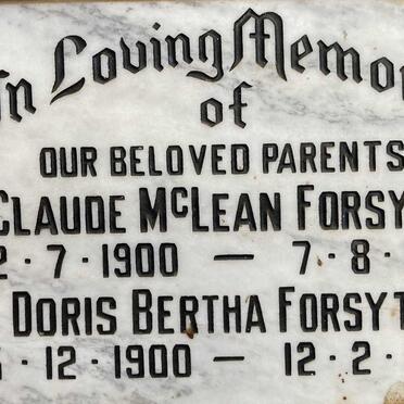 FORSYTH Claude McLean 1900-1984 & Doris Bertha 1900-1986