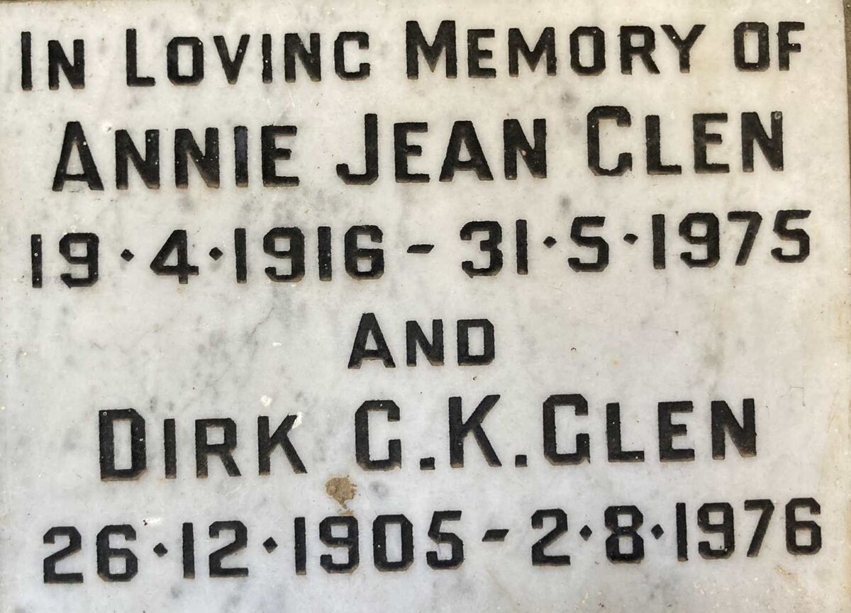 GLEN Dirk G.K. 1905-1976 & Annie Jean 1916-1975