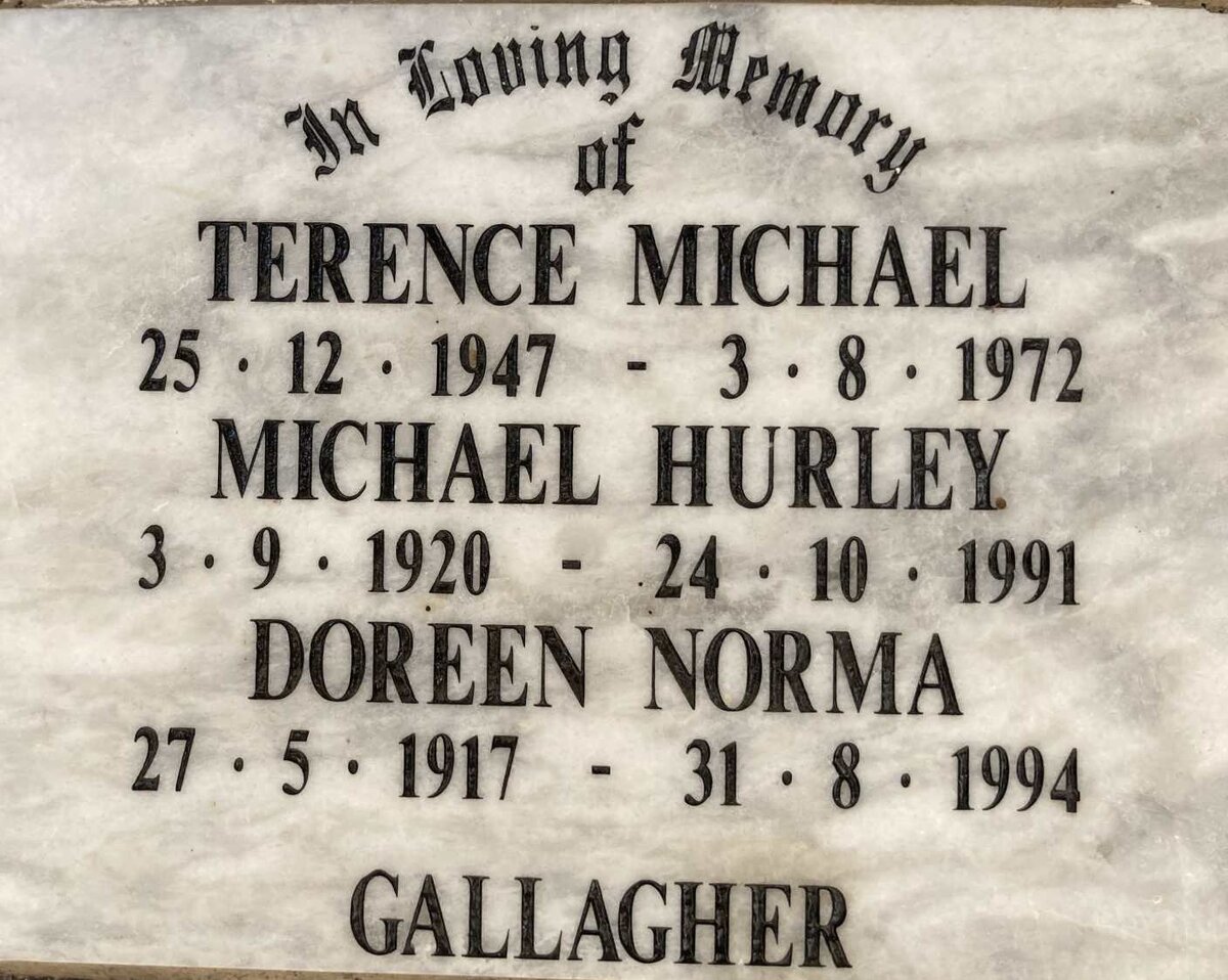 GALLAGHER Michael Hurley 1920-1991 :: GALLAGHER Doreen Norma 1917-1994 :: GALLAGHER Terence Michael 1947-1972 